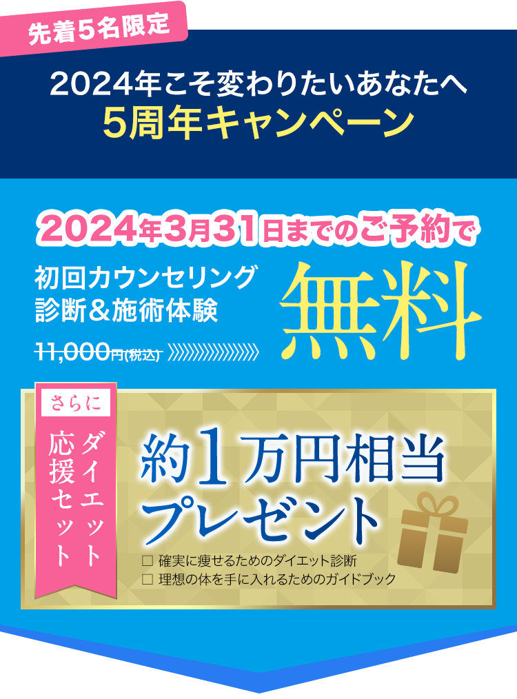 5周年キャンペーンにつき初回カウンセリング無料